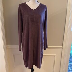 Joh Long Sleeve Casual Faux Suede Pullover Dress Plum Women L